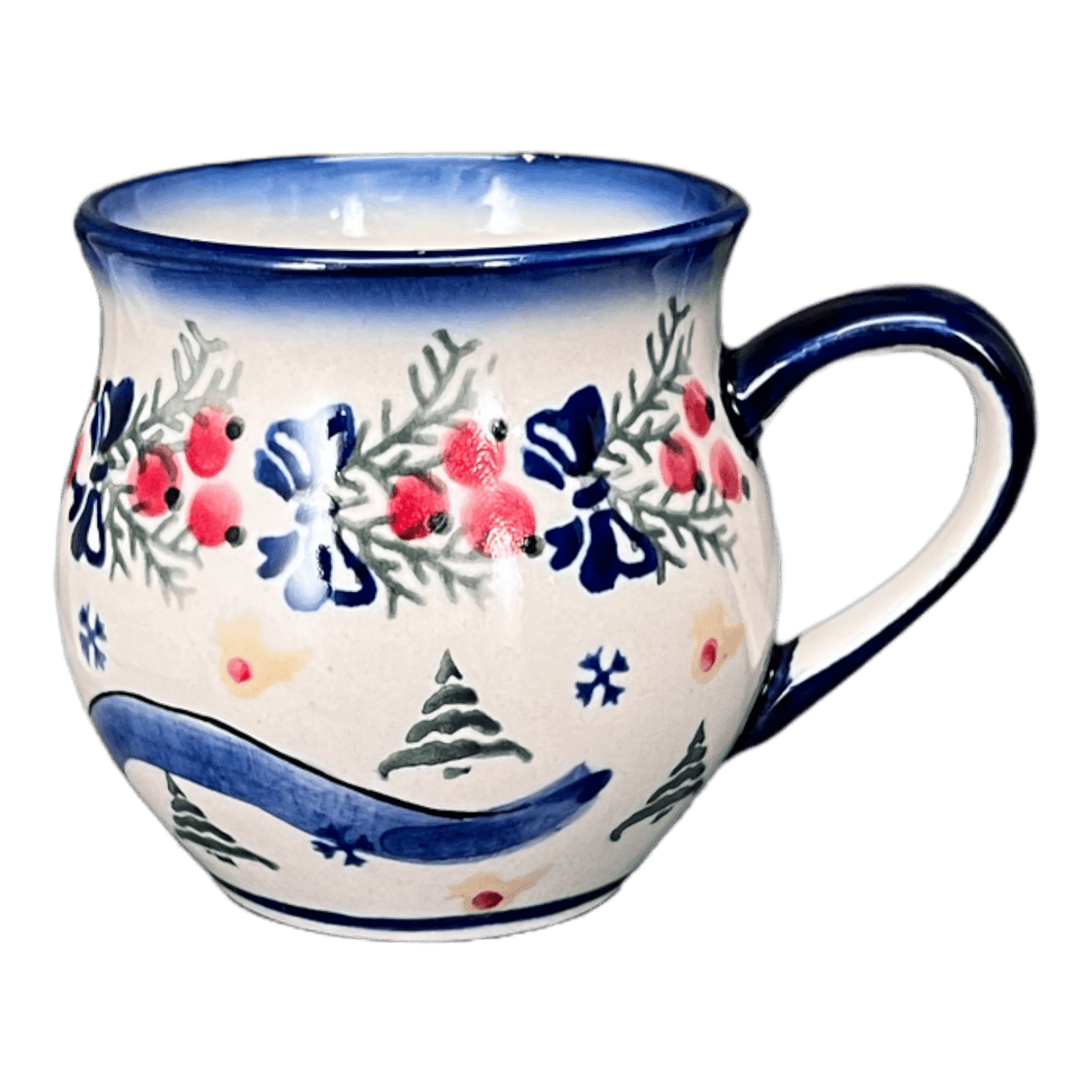 Mug, Belly Mug, 8 oz Small, WR (WR14N) in "Bows in Snow" by W.R. Ceramika | WR14N-WR15