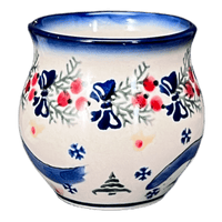 A picture of a Polish Pottery Small Belly Mug (Bows in Snow) | WR14N-WR15 as shown at PolishPotteryOutlet.com/products/small-belly-mug-bows-in-snow-wr14n-wr15