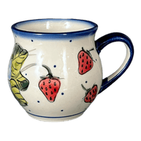 A picture of a Polish Pottery WR Small Belly Mug (Strawberries & Blossoms) | WR14N-WR2 as shown at PolishPotteryOutlet.com/products/small-belly-mug-strawberries-blossoms-wr14n-wr2