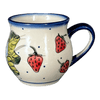 Polish Pottery WR Small Belly Mug (Strawberries & Blossoms) | WR14N-WR2 at PolishPotteryOutlet.com