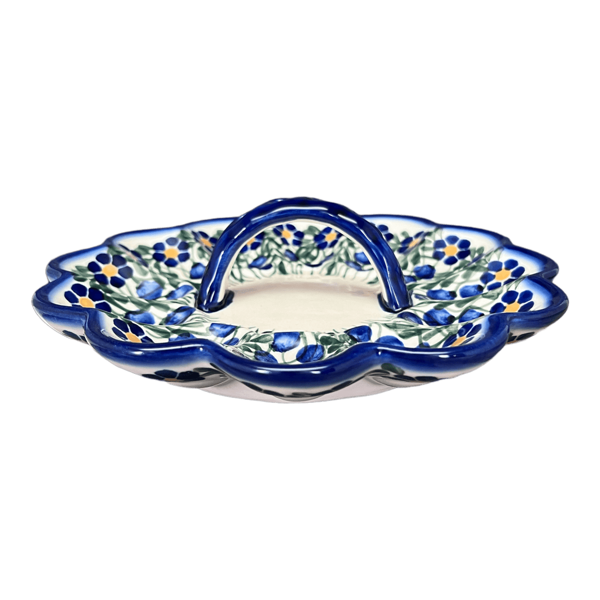 Plate, Round, Egg Plate, With Handle, 9.5", WR (WR19B) in "Modern Blue Cascade" by W.R. Ceramika | WR19B-GP1