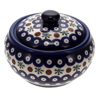 A picture of a Polish Pottery Round Covered Container (Mosquito) | WR31I-SM3 as shown at PolishPotteryOutlet.com/products/round-covered-container-mosquito