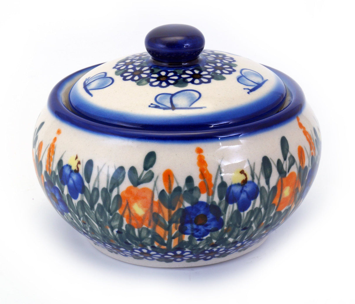 Container, Round, Covered, 5" x 4", WR (WR31I) in "Butterfly Delight" by W.R. Ceramika | WR31I-PP2