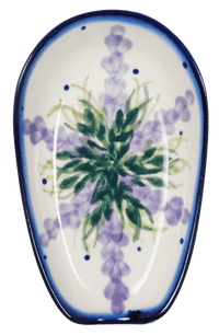 A picture of a Polish Pottery WR 3.5" x 5" Spoon Rest (Lavender Fields) | WR55D-BW4 as shown at PolishPotteryOutlet.com/products/spoon-rest-bw4