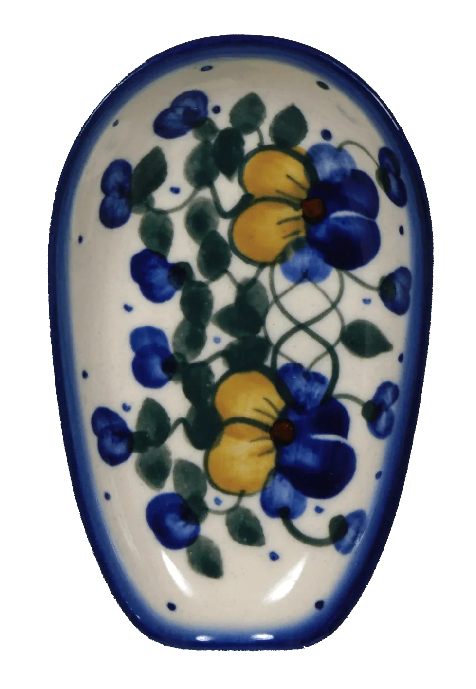 Spoon Rest, 3.5" x 5", WR (WR55D) in "Pansy Wreath" by W.R. Ceramika | WR55D-EZ2