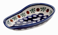 A picture of a Polish Pottery WR 3.5" x 5" Spoon Rest (Mosquito) | WR55D-SM3 as shown at PolishPotteryOutlet.com/products/spoon-rest-mosquito-wr55d-sm3