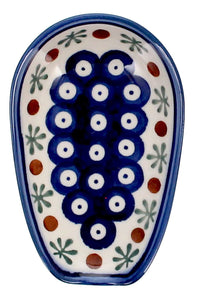A picture of a Polish Pottery 3.5" x 5" Spoon Rest (Mosquito) | WR55D-SM3 as shown at PolishPotteryOutlet.com/products/spoon-rest-mosquito-wr55d-sm3