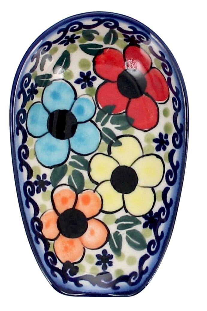 Spoon Rest, 3.5" x 5", WR (WR55D) in "Bold Rainbow" by W.R. Ceramika | WR55D-WR55