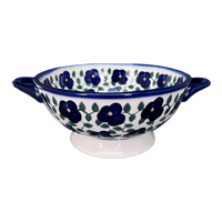 A picture of a Polish Pottery Colander/Berry Bowl (Pansy Storm) | WR62A-EZ3 as shown at PolishPotteryOutlet.com/products/colander-berry-bowl-pansy-storm-wr62a-ez3