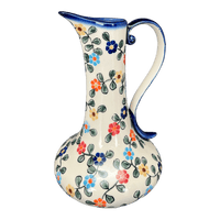 A picture of a Polish Pottery 0.8 Liter Lotos Pitcher (Rainbow Shower) | WR7E-NP18 as shown at PolishPotteryOutlet.com/products/0-8-liter-lotos-pitcher-rainbow-shower-wr7e-np18