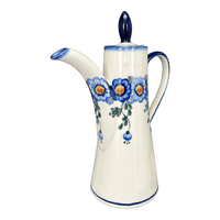 A picture of a Polish Pottery 1.1 Liter "Opus" Teapot (Blue Daisy Wreath) | WR8G-MC2 as shown at PolishPotteryOutlet.com/products/1-1-liter-opus-teapot-blue-daisy-wreath-wr8g-mc2