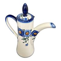 A picture of a Polish Pottery 1.1 Liter "Opus" Teapot (Blue Daisy Wreath) | WR8G-MC2 as shown at PolishPotteryOutlet.com/products/1-1-liter-opus-teapot-blue-daisy-wreath-wr8g-mc2