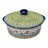 A picture of a Polish Pottery 8" Deep Round Baker W/Lid (Sunlit Wildflowers) | Z128S-WK77 as shown at PolishPotteryOutlet.com/products/deep-round-baker-w-lid-sunlit-wildflowers-z128s-wk77