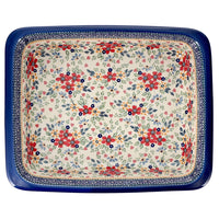 A picture of a Polish Pottery Lasagna Pan (Ruby Bouquet) | Z139S-DPCS as shown at PolishPotteryOutlet.com/products/deep-dish-lasagna-pan-full-bloom