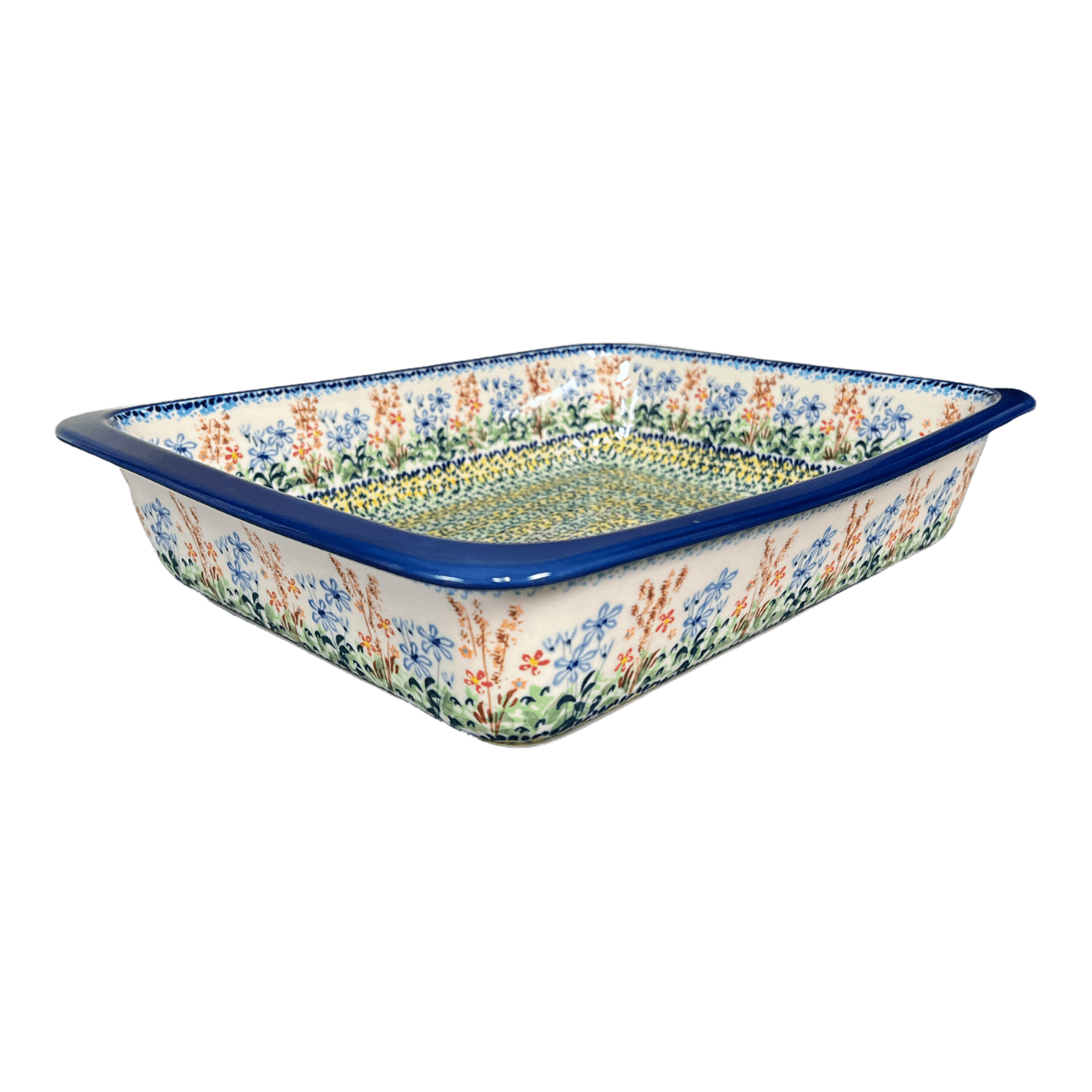 Polish Pottery - Deep Dish Lasagna Pan - Floral Grid - The Polish Pottery  Outlet