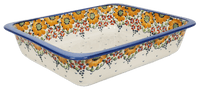 A picture of a Polish Pottery Lasagna Pan (Autumn Harvest) | Z139S-LB as shown at PolishPotteryOutlet.com/products/deep-dish-lasagna-pan-autumn-hawoven-pansiesest