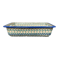 A picture of a Polish Pottery Lasagna Pan (Perennial Garden) | Z139S-LM as shown at PolishPotteryOutlet.com/products/deep-dish-lasagna-pan-perennial-garden