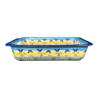 A picture of a Polish Pottery Deep Dish Lasagna Pan (Butterflies in Flight) | Z139S-WKM as shown at PolishPotteryOutlet.com/products/deep-dish-lasagna-pan-butterflies-in-flight