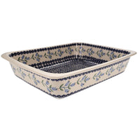 A picture of a Polish Pottery Lasagna Pan (Lily of the Valley) | Z139T-ASD as shown at PolishPotteryOutlet.com/products/deep-dish-lasagna-pan-lily-of-the-valley-z139t-asd