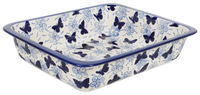 A picture of a Polish Pottery Lasagna Pan (Blue Butterfly) | Z139U-AS58 as shown at PolishPotteryOutlet.com/products/deep-dish-lasagna-pan-blue-butterfly
