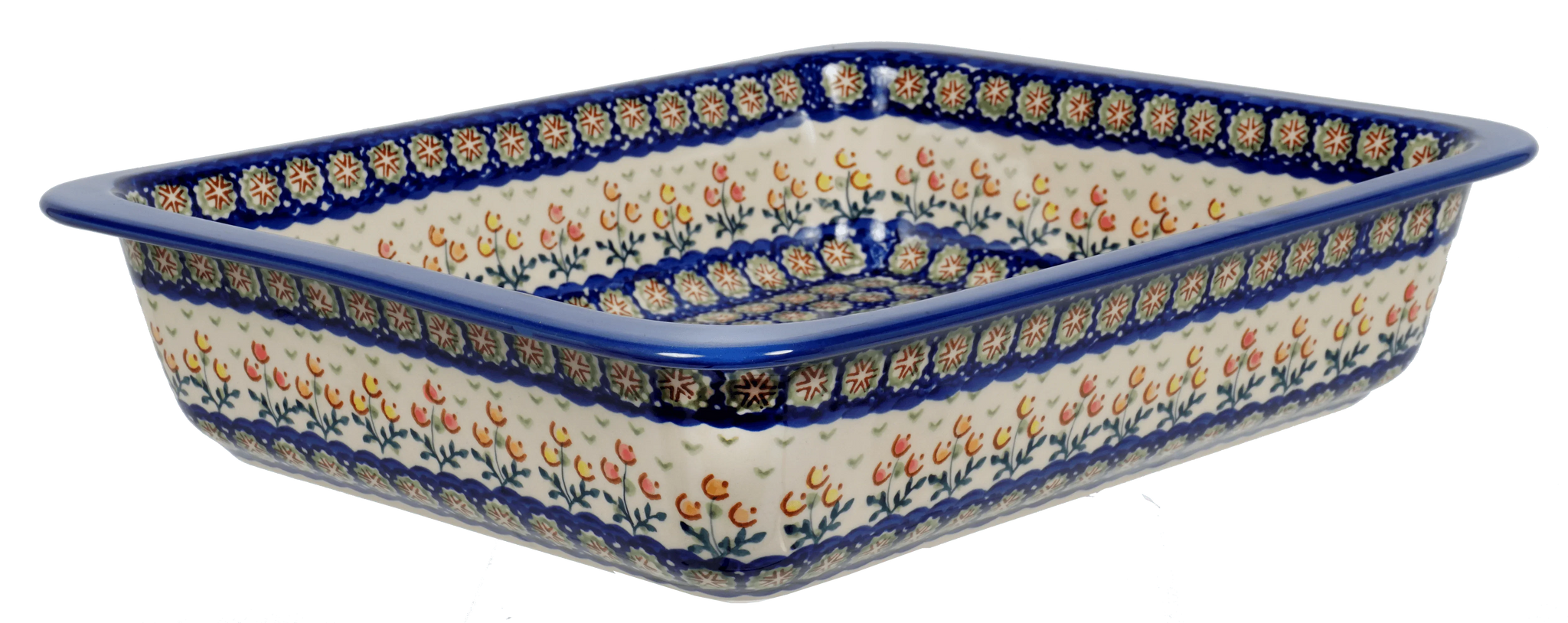 Polish Pottery - Deep Dish Lasagna Pan - Floral Grid - The Polish Pottery  Outlet