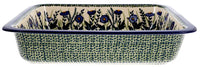 A picture of a Polish Pottery Lasagna Pan (Bouncing Blue Blossoms) | Z139U-IM03 as shown at PolishPotteryOutlet.com/products/lasagna-baker-bouncing-blue-blossoms-z139u-im03