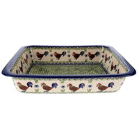 A picture of a Polish Pottery Lasagna Pan (Chicken Dance) | Z139U-P320 as shown at PolishPotteryOutlet.com/products/deep-dish-lasagna-pan-chicken-dance-z139u-p320