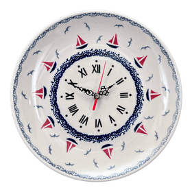 Polish Pottery 10" Round Plate Wall Clock (Smooth Seas) | Z144T-DPML Additional Image at PolishPotteryOutlet.com