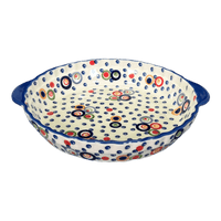 A picture of a Polish Pottery Pie Plate with Handles (Bubble Machine) | Z148M-AS38 as shown at PolishPotteryOutlet.com/products/pie-plate-with-handles-bubble-machine