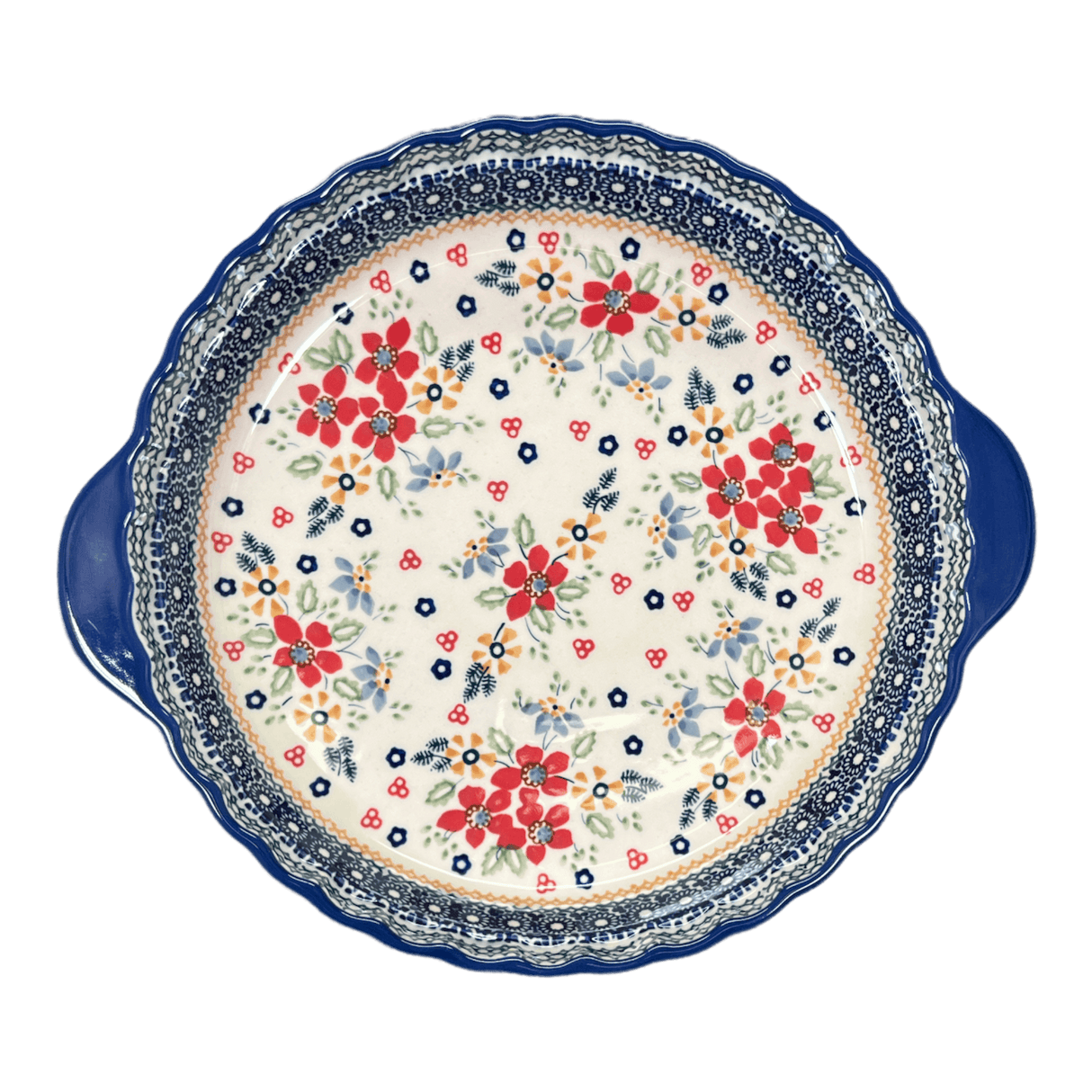 Baker, Round, Pie Plate, Handles, 9.75" in "Ruby Bouquet" by Manufaktura | Z148S-DPCS