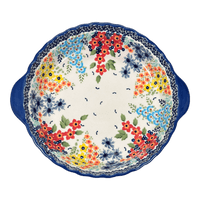 A picture of a Polish Pottery Pie Plate with Handles (Brilliant Garden) | Z148S-DPLW as shown at PolishPotteryOutlet.com/products/pie-plate-with-handles-brilliant-garden-z148s-dplw