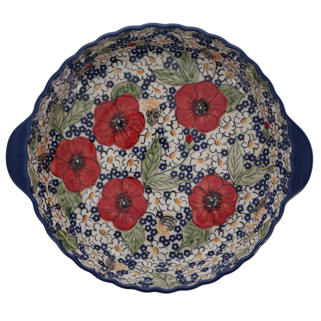 Baker, Round, Pie Plate, Handles, 9.75" in "Poppies & Posies" by Manufaktura | Z148S-IM02