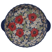 A picture of a Polish Pottery Pie Plate with Handles (Poppies & Posies) | Z148S-IM02 as shown at PolishPotteryOutlet.com/products/pie-plate-with-handles-poppies-posies