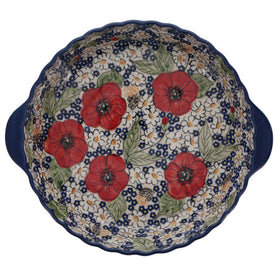Polish Pottery Pie Plate with Handles (Poppies & Posies) | Z148S-IM02 Additional Image at PolishPotteryOutlet.com