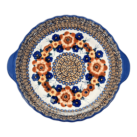 Polish Pottery Pie Plate with Handles (Bouquet in a Basket) | Z148S-JZK Additional Image at PolishPotteryOutlet.com