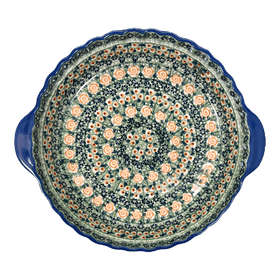 Polish Pottery Pie Plate with Handles (Perennial Garden) | Z148S-LM Additional Image at PolishPotteryOutlet.com
