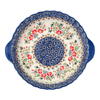 A picture of a Polish Pottery Pie Plate with Handles (Poppy Persuasion) | Z148S-P265 as shown at PolishPotteryOutlet.com/products/pie-plate-poppy-persuasion-z148s-p265