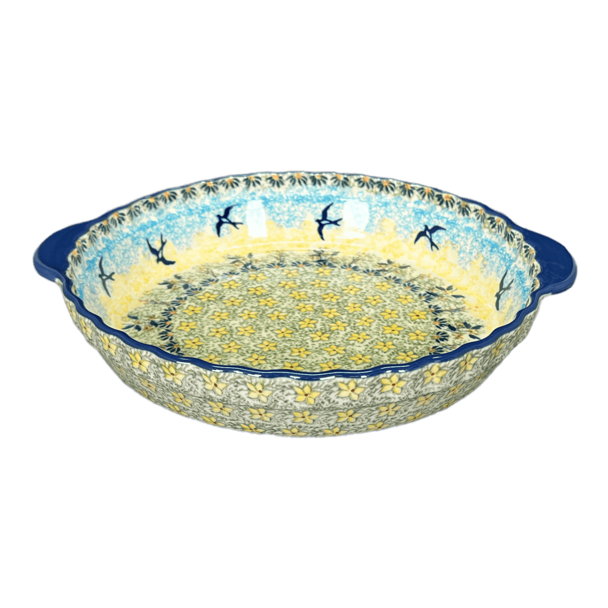 Baker, Round, Pie Plate, Handles, 9.75" in "Soaring Swallows" by Manufaktura | Z148S-WK57