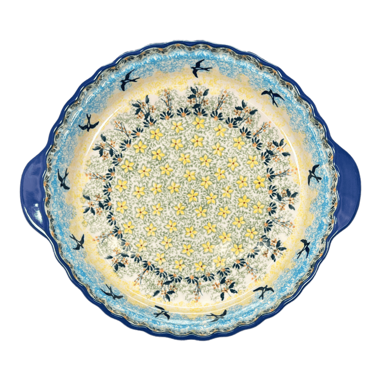 Baker, Round, Pie Plate, Handles, 9.75" in "Soaring Swallows" by Manufaktura | Z148S-WK57