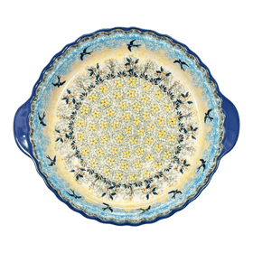 Polish Pottery Pie Plate with Handles (Soaring Swallows) | Z148S-WK57 Additional Image at PolishPotteryOutlet.com