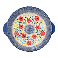 A picture of a Polish Pottery Pie Plate with Handles (Brilliant Wreath) | Z148S-WK78 as shown at PolishPotteryOutlet.com/products/pie-plate-with-handles-brilliant-wreath-z148s-wk78