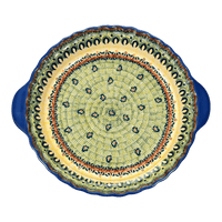 A picture of a Polish Pottery Pie Plate with Handles (Baltic Garden) | Z148S-WKB as shown at PolishPotteryOutlet.com/products/pie-plate-with-handles-baltic-garden