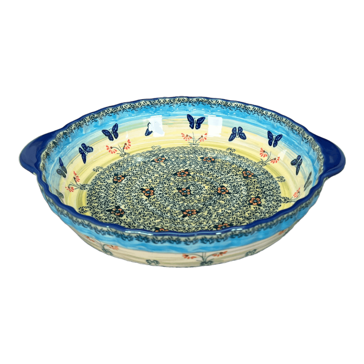 Baker, Round, Pie Plate, Handles, 9.75" in "Butterflies in Flight" by Manufaktura | Z148S-WKM