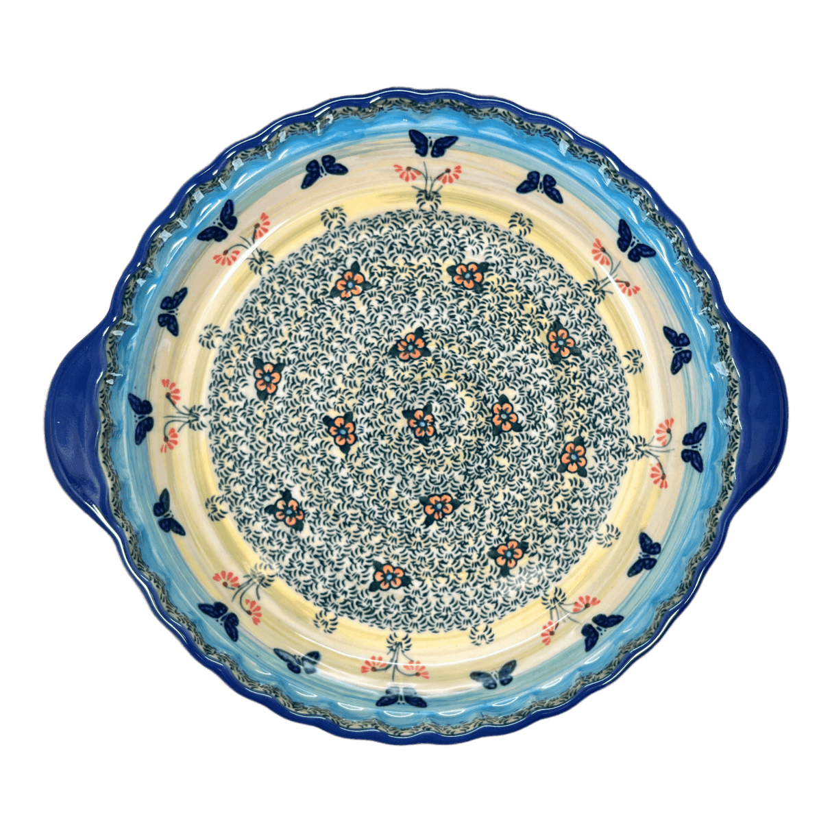 Baker, Round, Pie Plate, Handles, 9.75" in "Butterflies in Flight" by Manufaktura | Z148S-WKM
