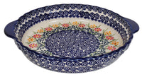 A picture of a Polish Pottery Pie Plate with Handles (Flower Power) | Z148T-JS14 as shown at PolishPotteryOutlet.com/products/pie-plate-with-handles-flower-power