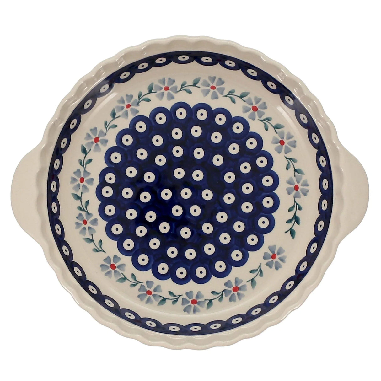 Baker, Round, Pie Plate, Handles, 9.75" in "Periwinkle Chain" by Manufaktura | Z148T-P213