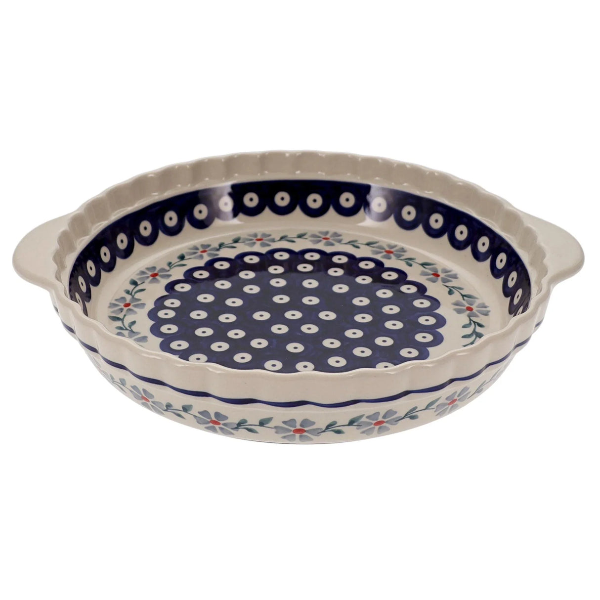 Baker, Round, Pie Plate, Handles, 9.75" in "Periwinkle Chain" by Manufaktura | Z148T-P213