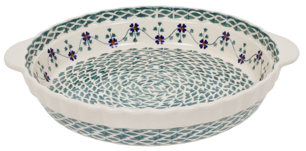Baker, Round, Pie Plate, Handles, 9.75" in "Woven Pansies" by Manufaktura | Z148T-RV