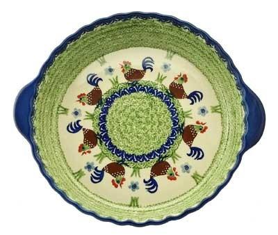 Baker, Round, Pie Plate, Handles, 9.75" in "Chicken Dance" by Manufaktura | Z148U-P320
