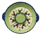 Baker, Round, Pie Plate, Handles, 9.75" in "Chicken Dance" by Manufaktura | Z148U-P320